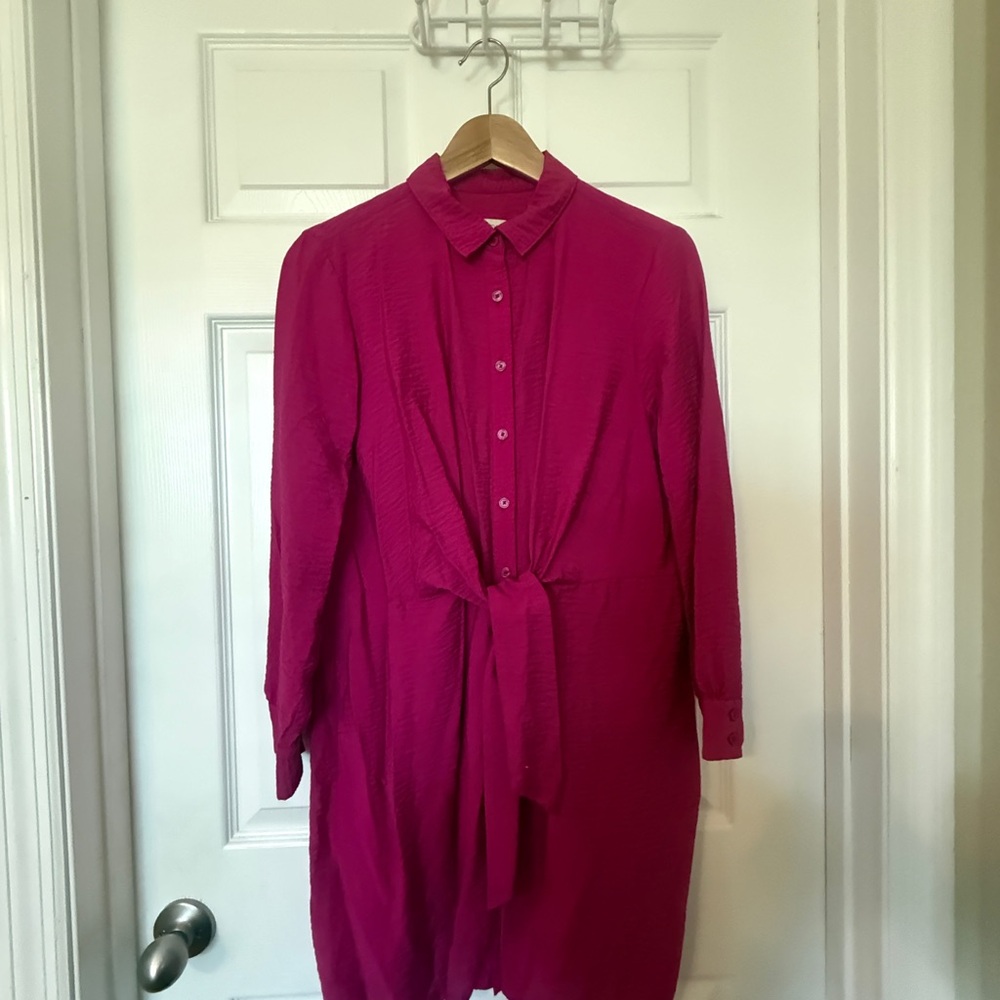 LOFT Vibrant Magenta Long Sleeve Dress
